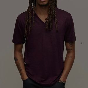 NWT John Varvatos Men's Short Sleeve Astor V Neck Tee Shirt in Plum Wood